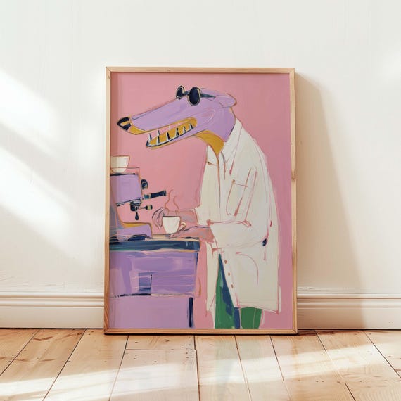 Barista Dog Wall Art Funny Coffee Print For Kitchen Quirky Modern Cafe Decor Cool Lover Gift Artwork
