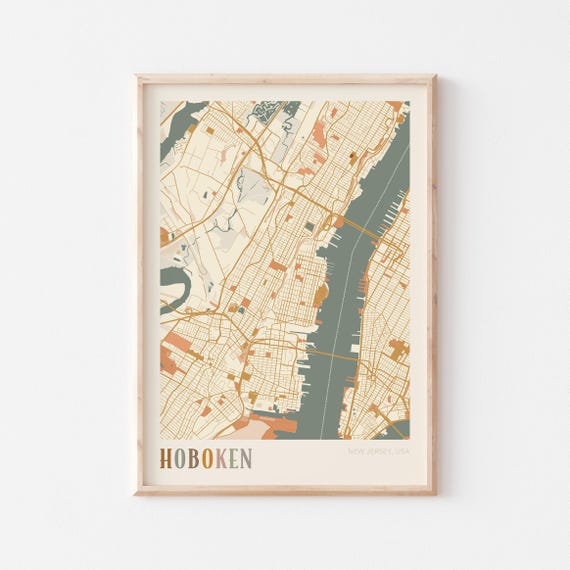 Hoboken Map Poster Hoboken Print Hoboken Poster Hoboken Wall Art New Jersey Travel Gift Boho Poster