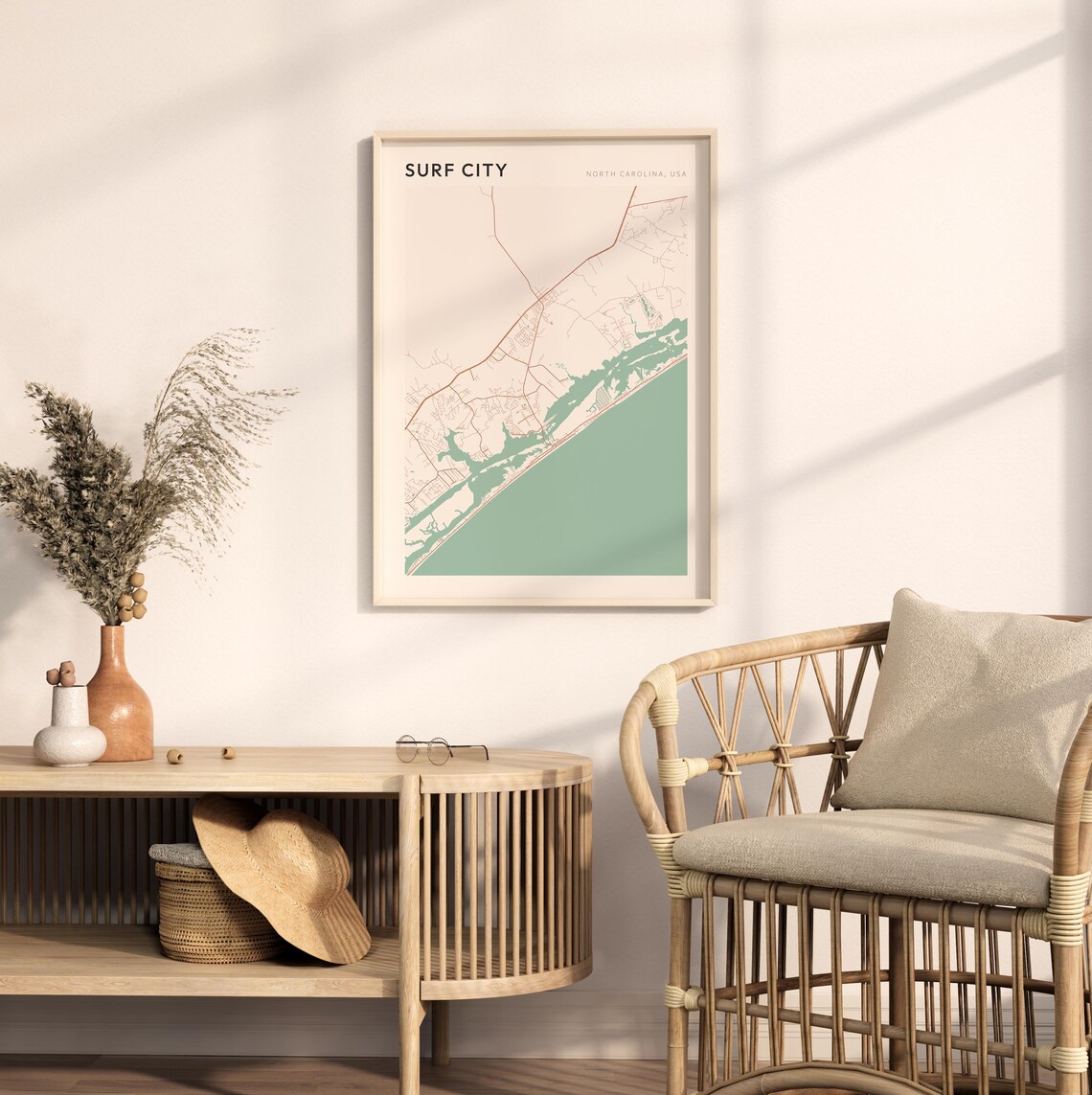 Surf City Map Poster Surf City Print Surf City Poster Surf City Wall Art North Carolina Travel Gift Farmhouse Decor - Image 2