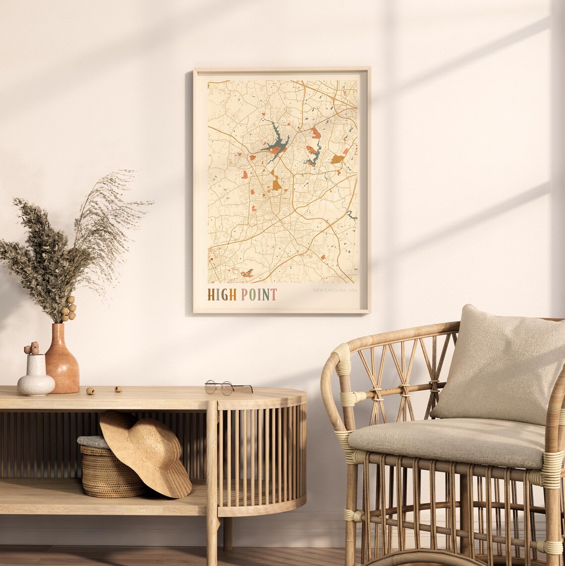 High Point North Carolina Vintage Boho City Street Map Poster - Image 2