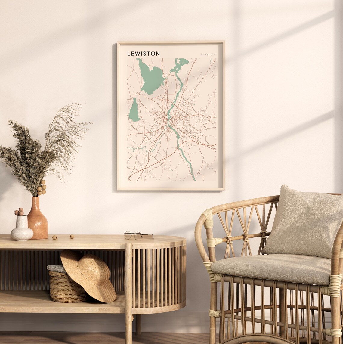Lewiston Maine Modern Minimalist City Street Map Art Decor Poster - Image 2