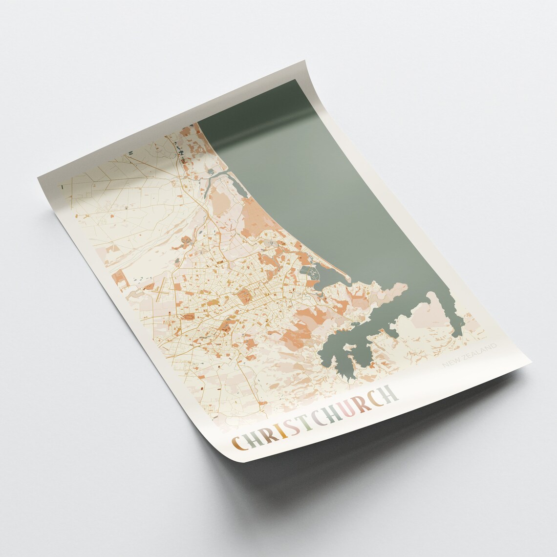 Christchurch New Zealand Boho Style Scenic Coastal City Map Poster - Image 2