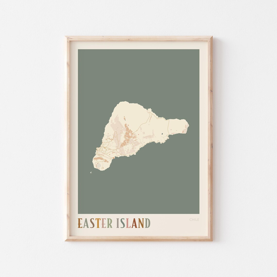 Easter Island Chile Vintage Island Map With Pacific Coastline Travel Poster