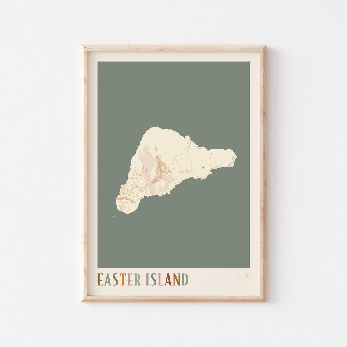 Easter Island Map Poster Print Wall Art Chile Travel Gift Boho Decor