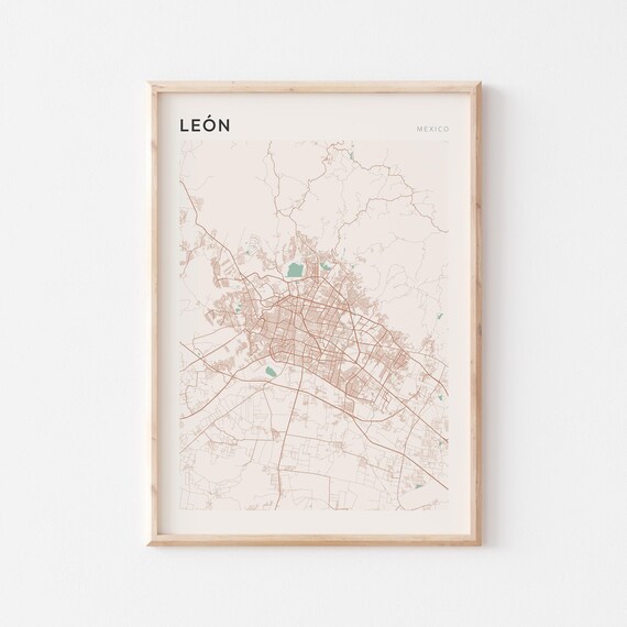 Leon Map Poster Print Wall Art Mexico Travel Gift Farmhouse Decor
