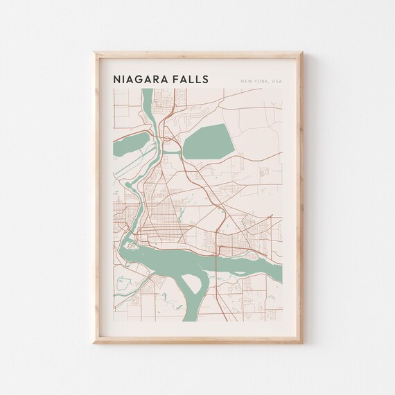 Niagara Falls New York USA Modern Beige Minimal City Street Map Poster