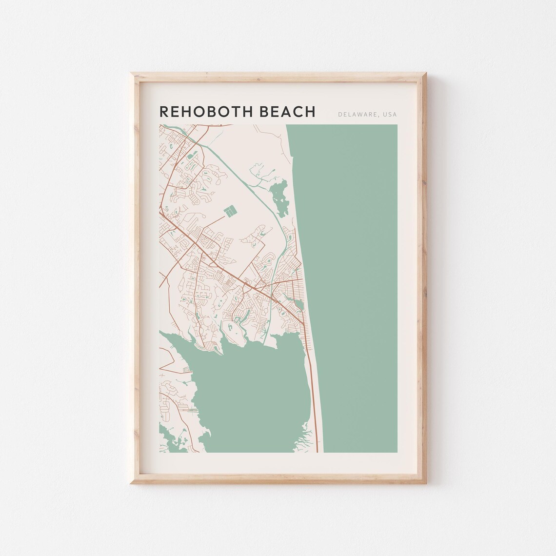 Rehoboth Beach Delaware Minimalist Coastal City Map Poster Boho Wall Decor