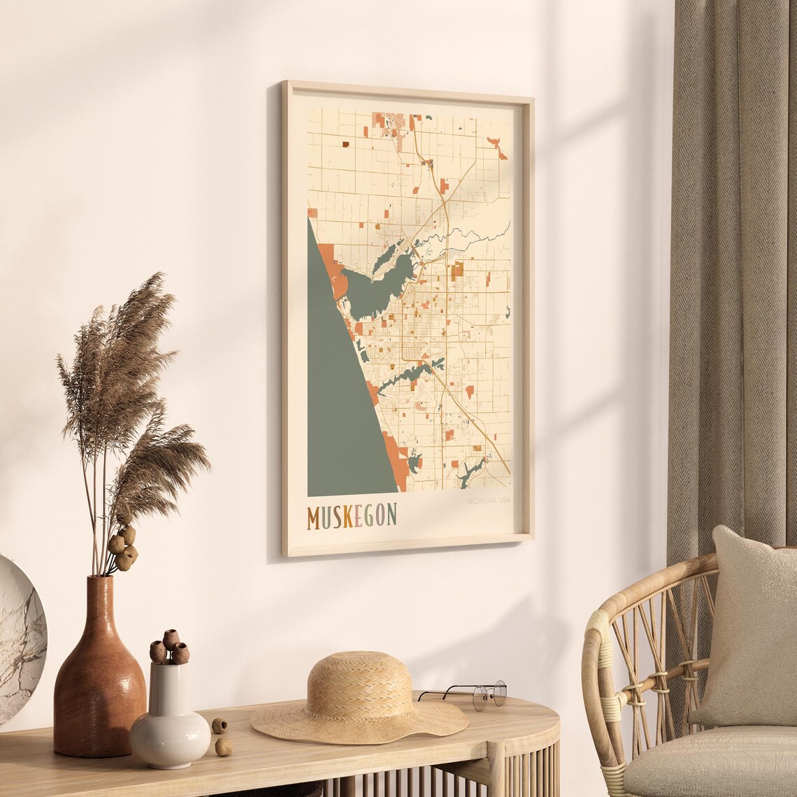 Muskegon Michigan USA Earthy Retro Minimalist City Map Poster - Image 3