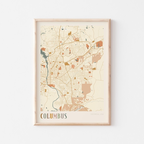 Columbus Georgia Colorful Modern Boho City Street Map Decor Poster