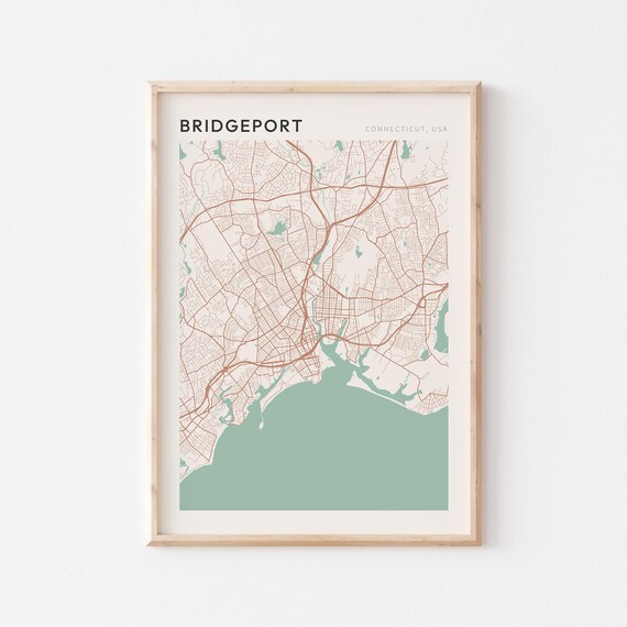 Bridgeport Connecticut Minimalist Coastal City Map Poster Boho Wall Decor