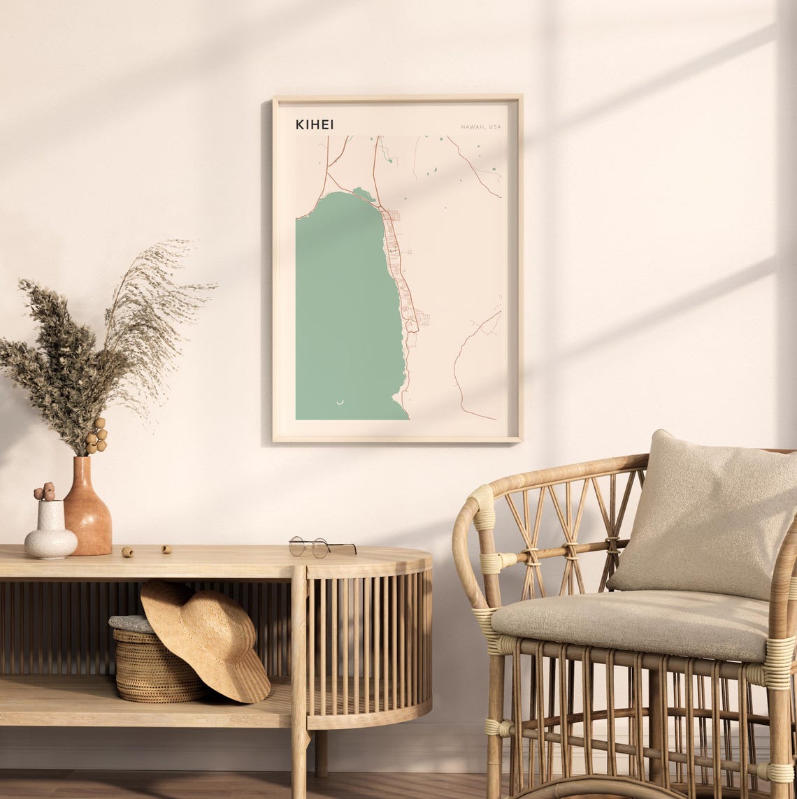 Kihei Hawaii Minimalist Coastal City Map Poster Boho Wall Decor - Image 2
