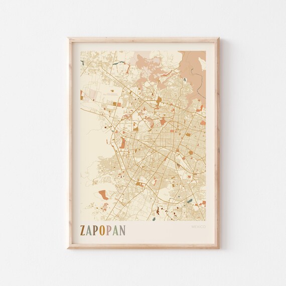 Zapopan Map Poster Print Wall Art Mexico Travel Gift Boho