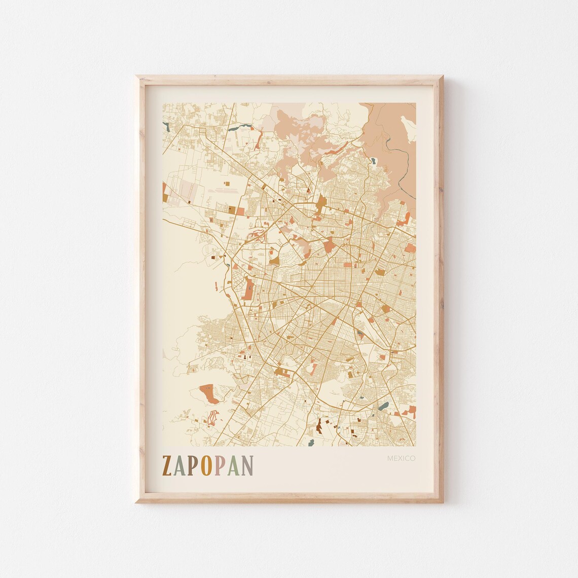 Zapopan Mexico City Street Map Terracotta Travel Poster Home Decor