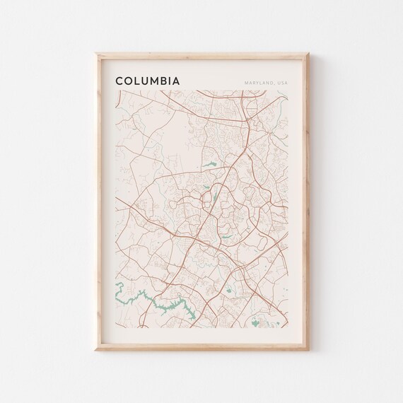Columbia Maryland Elegant Sage Green Minimalist City Map Poster