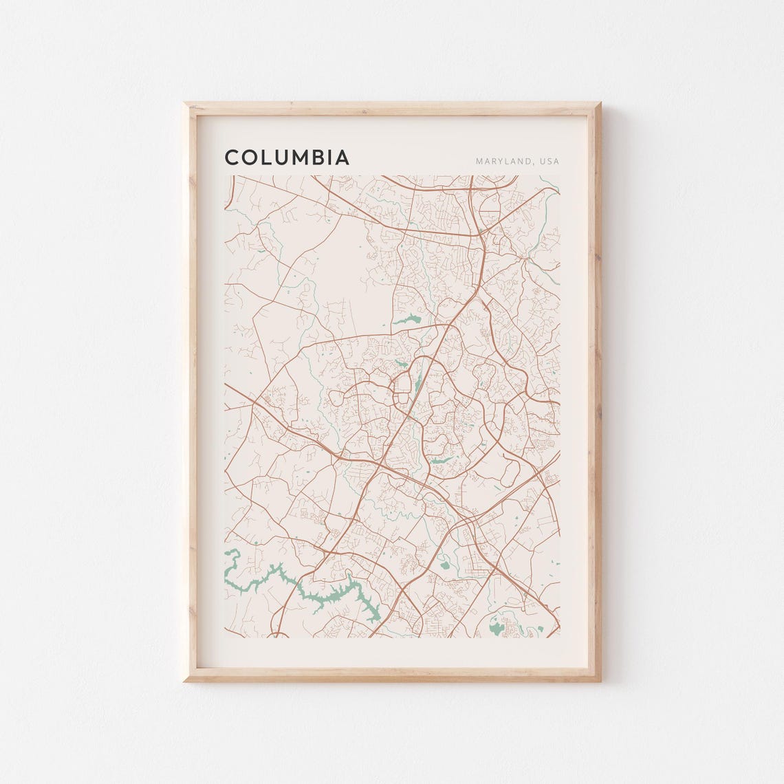 Columbia Maryland Elegant Sage Green Minimalist City Map Poster