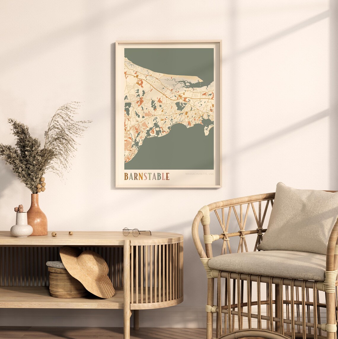 Barnstable Massachusetts Modern Terracotta City Street Map Art Poster - Image 2