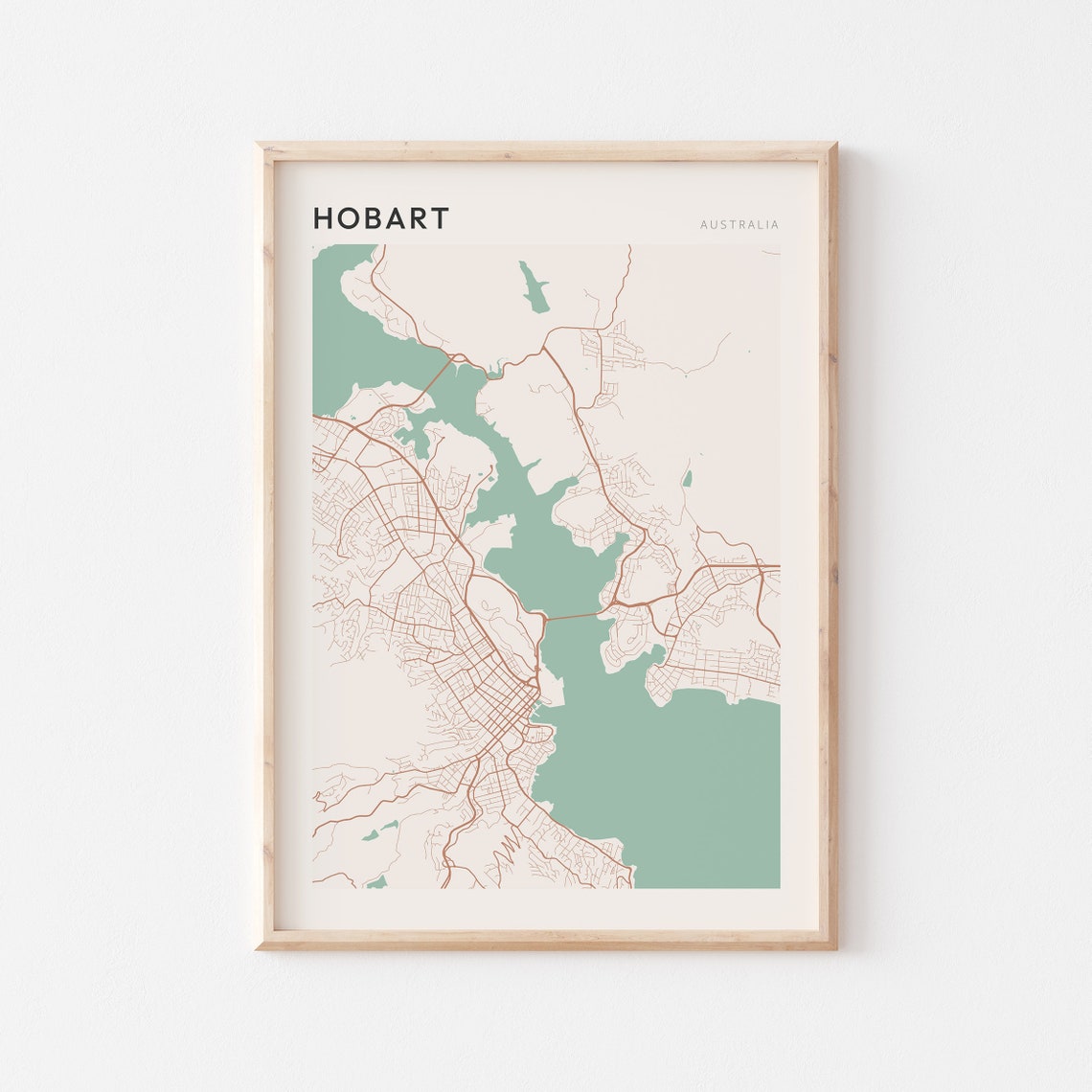Hobart Tasmania Australia Modern Minimalist Harbor Map Poster