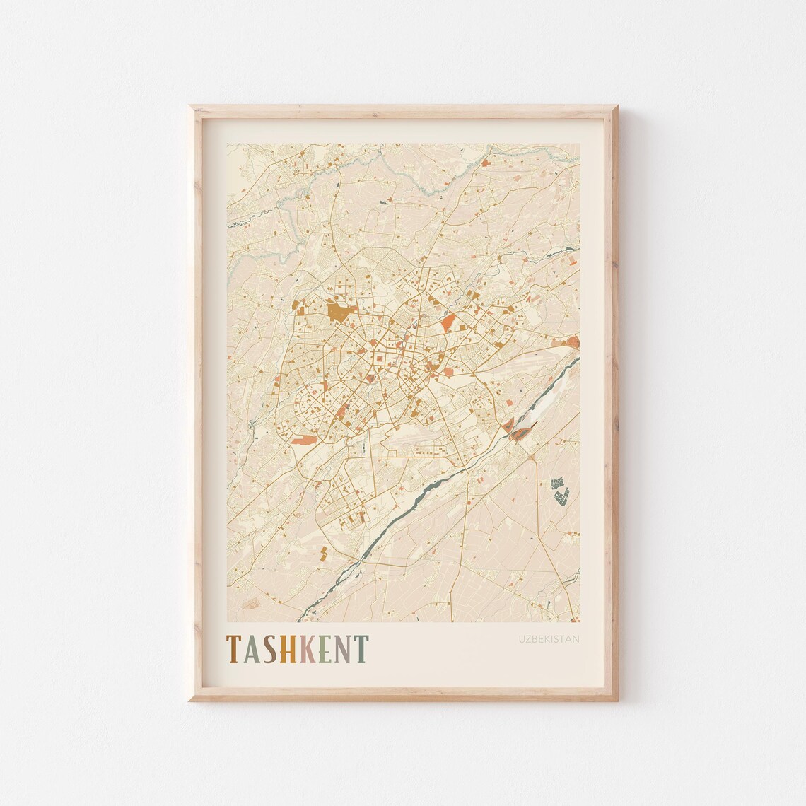 Tashkent Uzbekistan City Street Map Beige Minimalist Travel Decor Poster