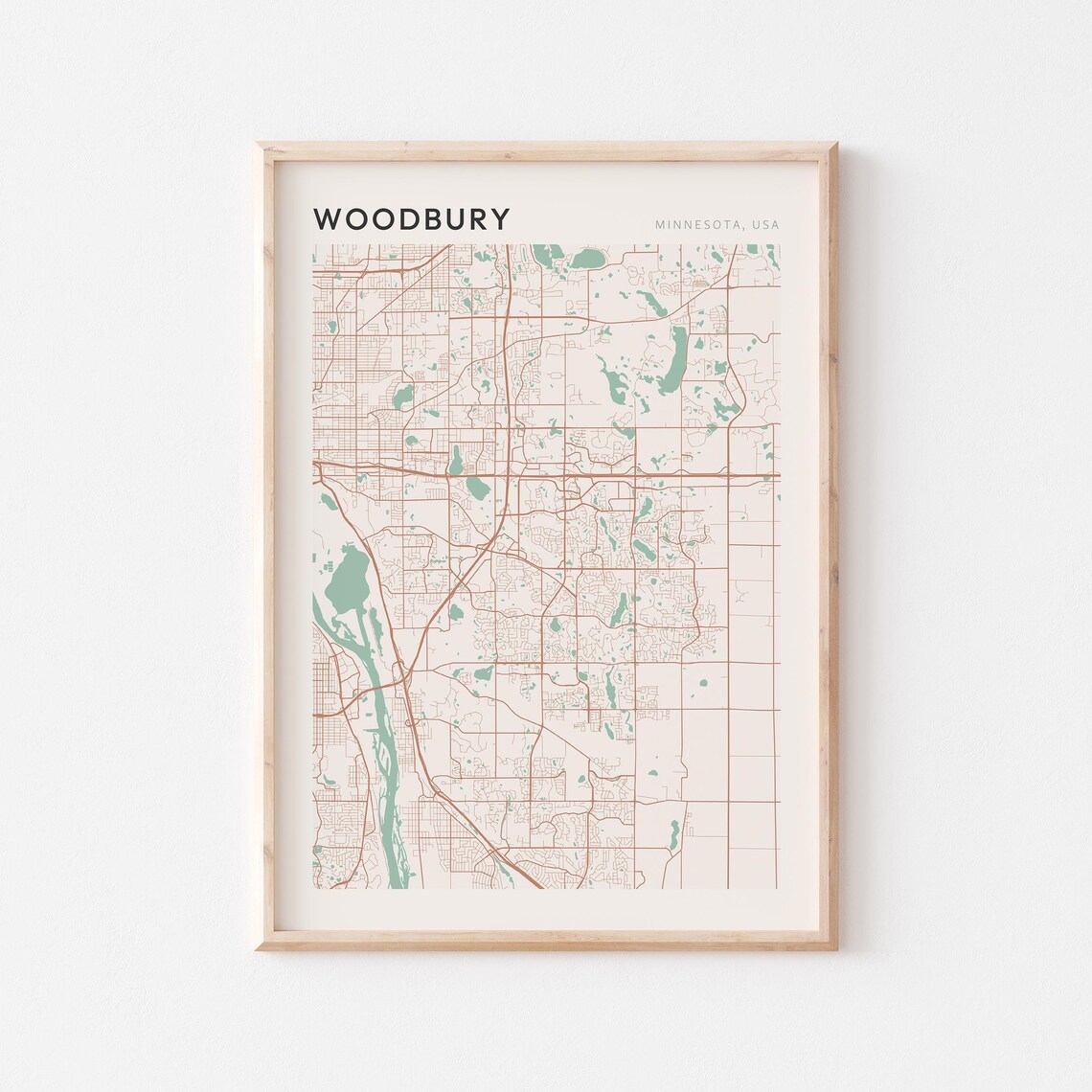 Woodbury Minnesota Minimalist Copper Line Art Street Map Poster