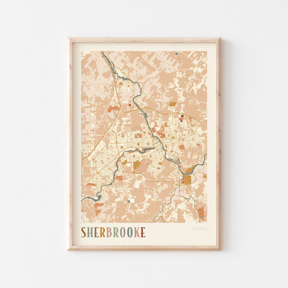 Sherbrooke Quebec Canada Boho Style Riverside City Map Poster