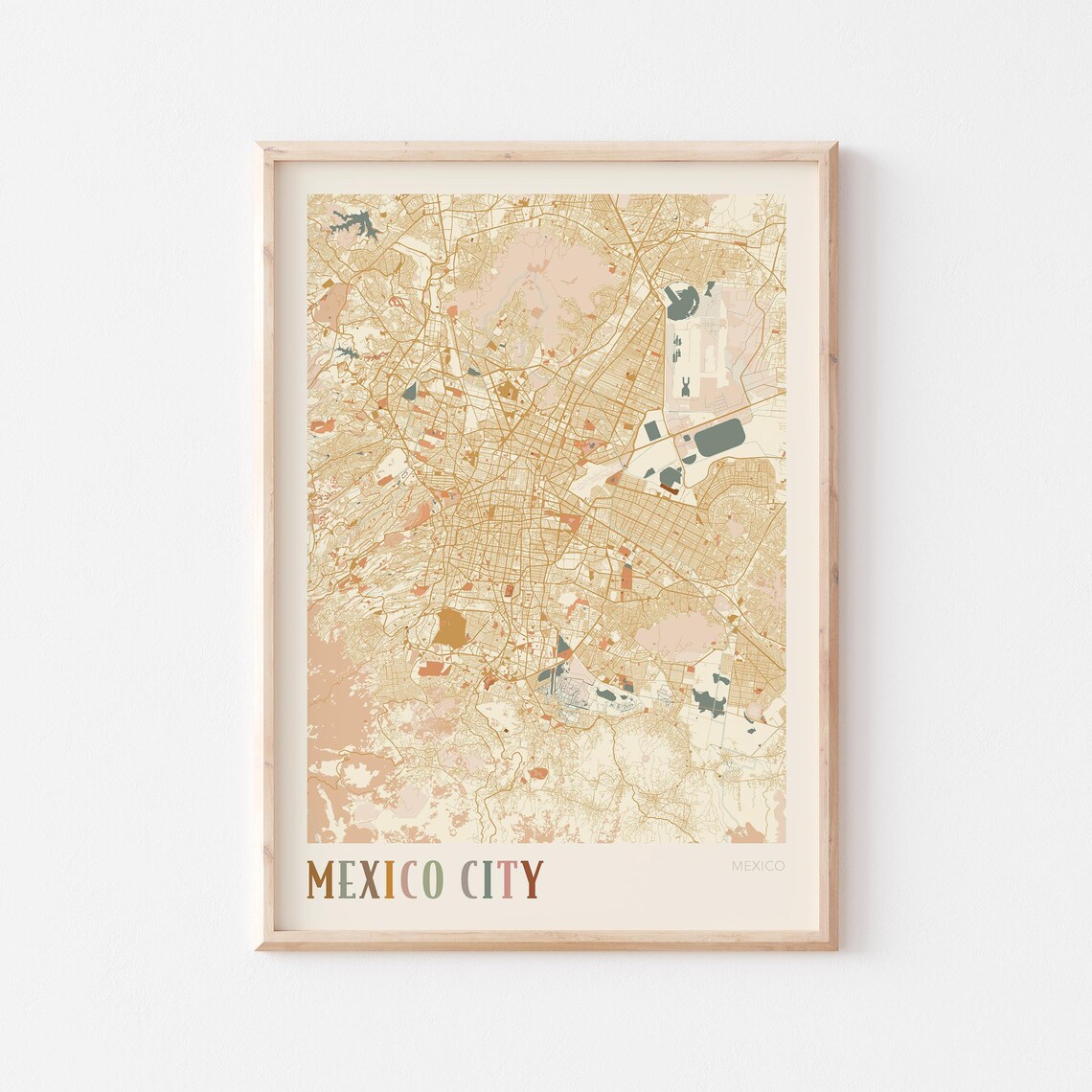 Mexico City Street Map Boho Style Poster Travel Art Gift Wall Decor