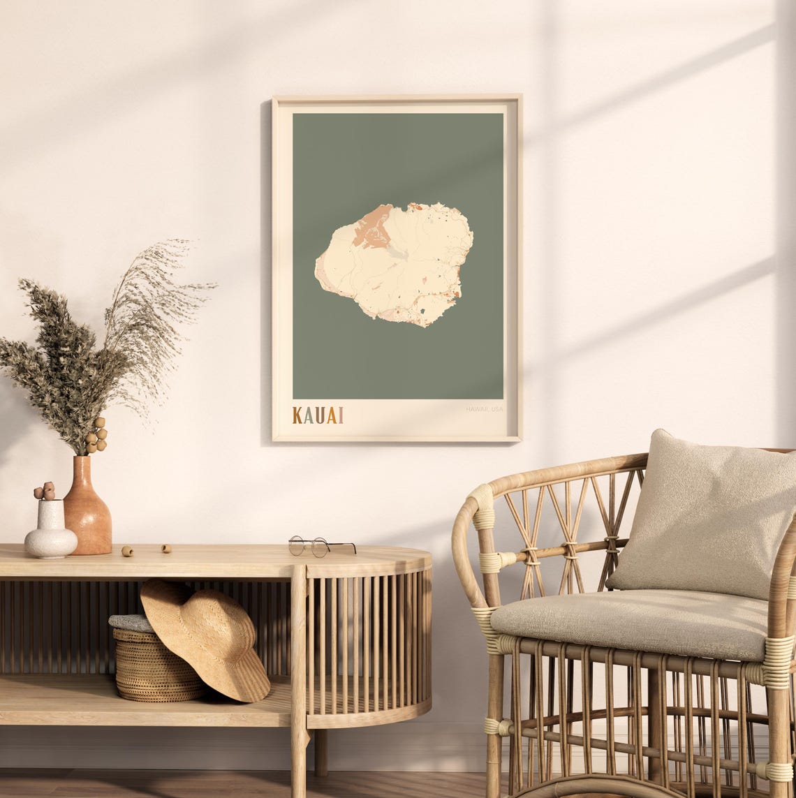 Kauai Hawaii Colorful Retro Island Map Poster Boho Wall Decor - Image 2