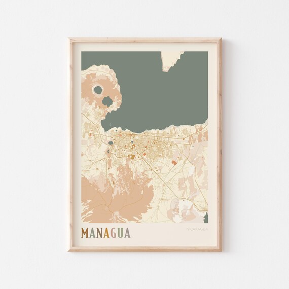 Managua Map Poster Print Wall Art Nicaragua Travel Gift Boho