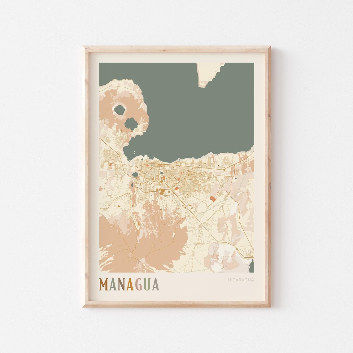 Managua Map Poster Print Wall Art Nicaragua Travel Gift Boho
