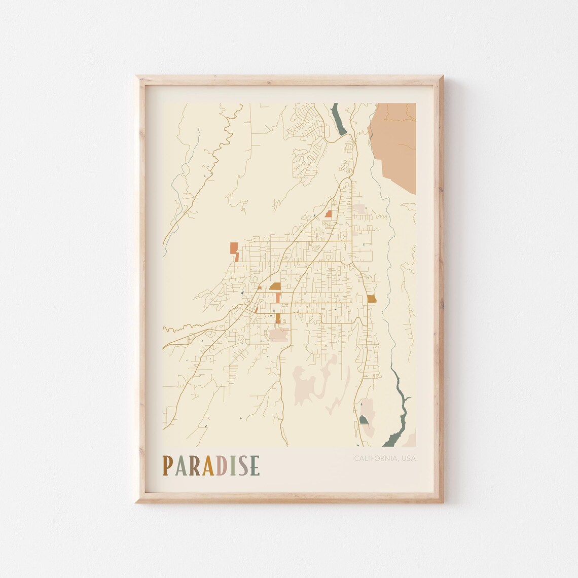 Paradise Map Poster, California Travel Poster