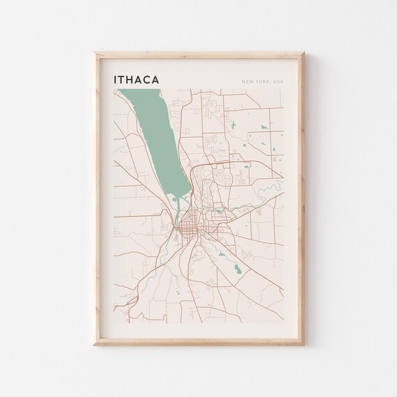 Ithaca New York USA Modern Beige Minimal City Street Map Poster