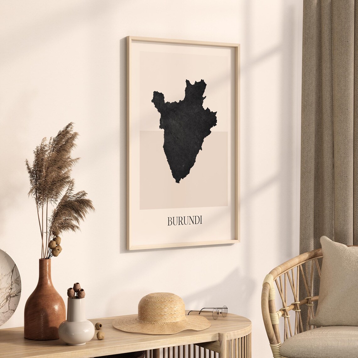 Burundi Boho Minimalist Black Country Silhouette Map Art Poster - Image 3