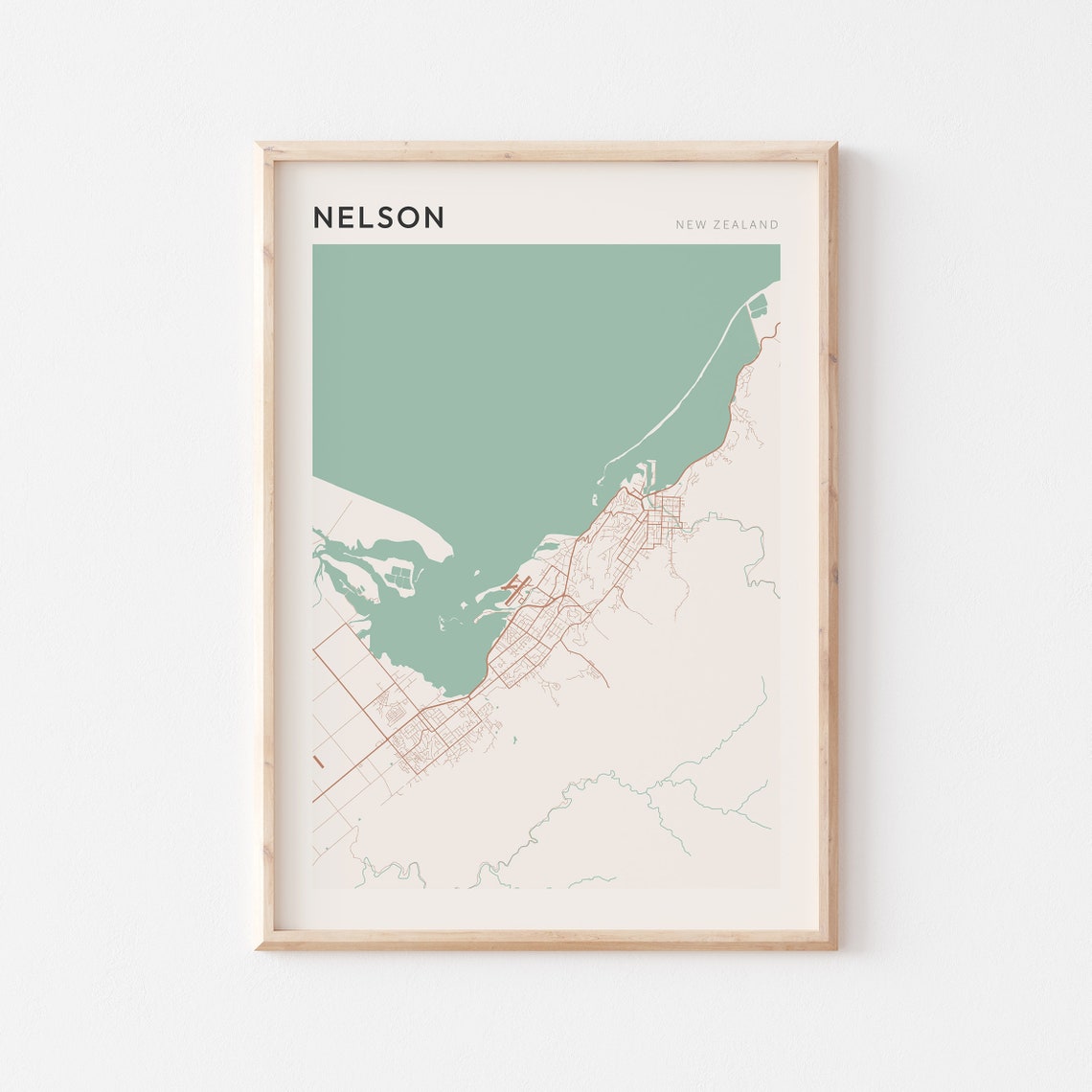 Nelson New Zealand Minimalist Boho Waterfront City Map Poster