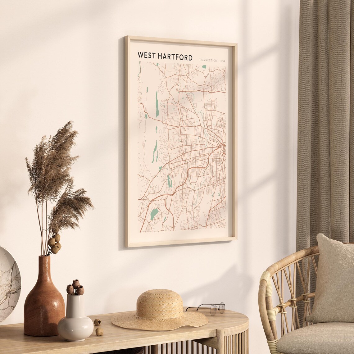 West Hartford Connecticut Minimalist City Street Map Poster Boho Wall Decor - Image 3
