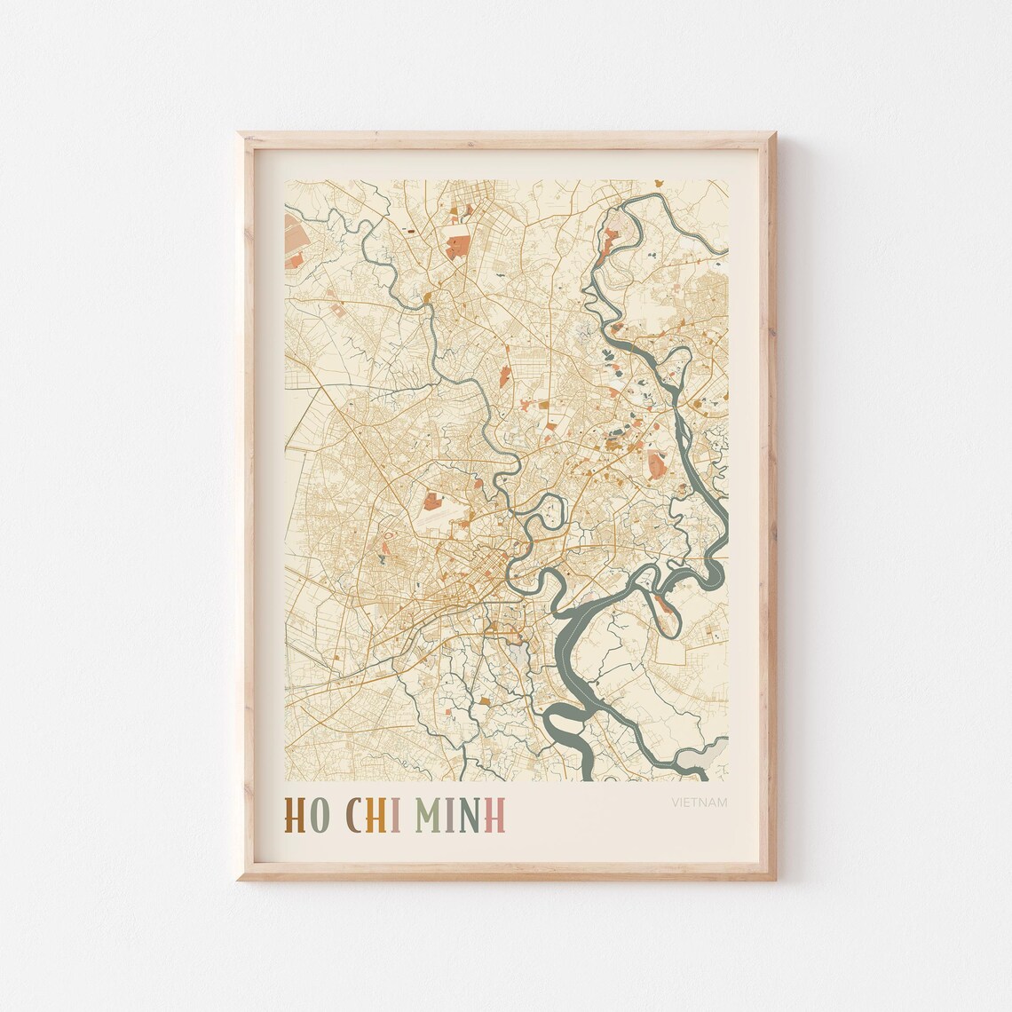 Ho Chi Minh Map Poster Print Wall Art Vietnam Travel Gift Boho