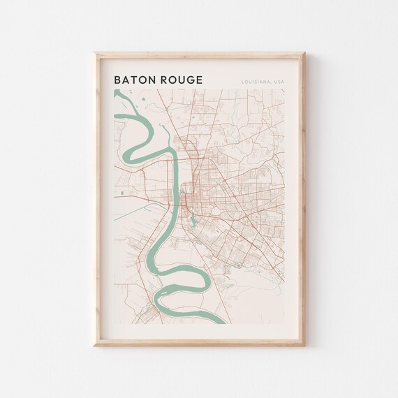 Baton Rouge Louisiana Modern Minimalist City Street Map Art Poster