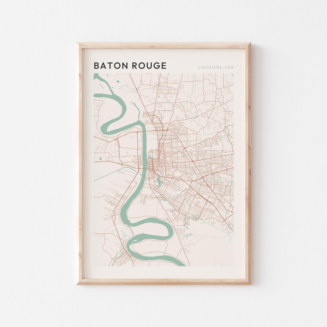 Baton Rouge Louisiana Modern Minimalist City Street Map Art Poster