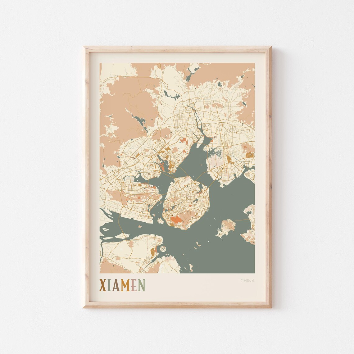 Xiamen China City Street Map Boho Decorative Wall Poster Travel