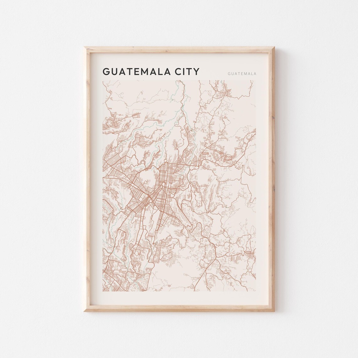Guatemala City Map Poster Print Wall Art Travel Gift Farmhouse Decor