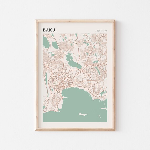 Baku Map Poster Print Wall Art Azerbaijan Travel Gift Farmhouse Decor
