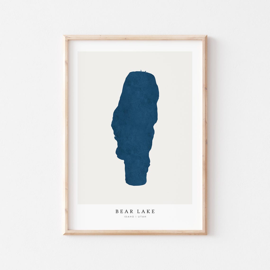 Bear Lake Idaho Utah Modern Minimalist Navy Blue Lake Map Poster