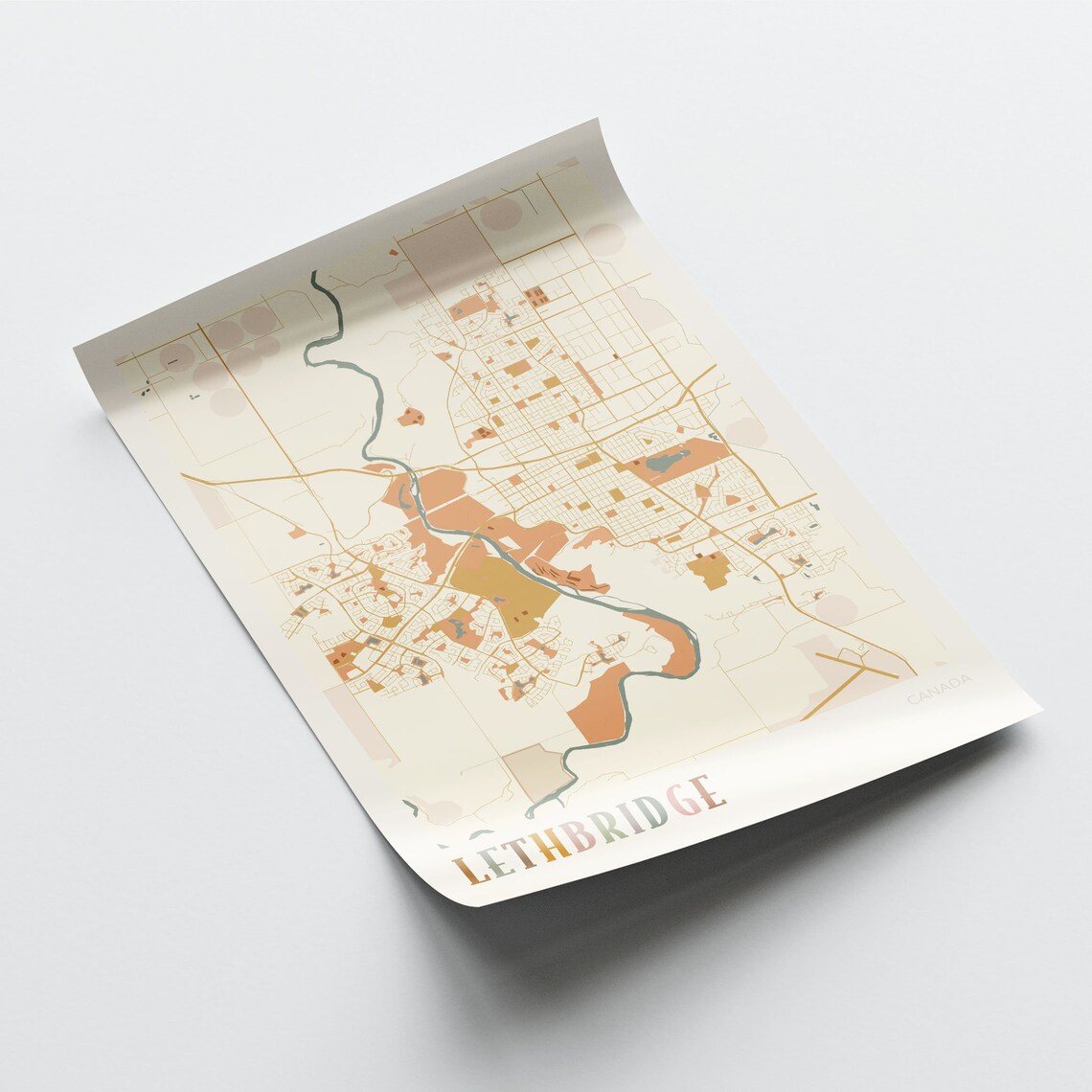 Lethbridge Canada Warm Terracotta Minimalist City Map Poster Decor - Image 2