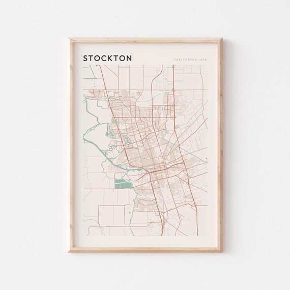 Stockton California Minimalist City Street Map Wall Decor Poster