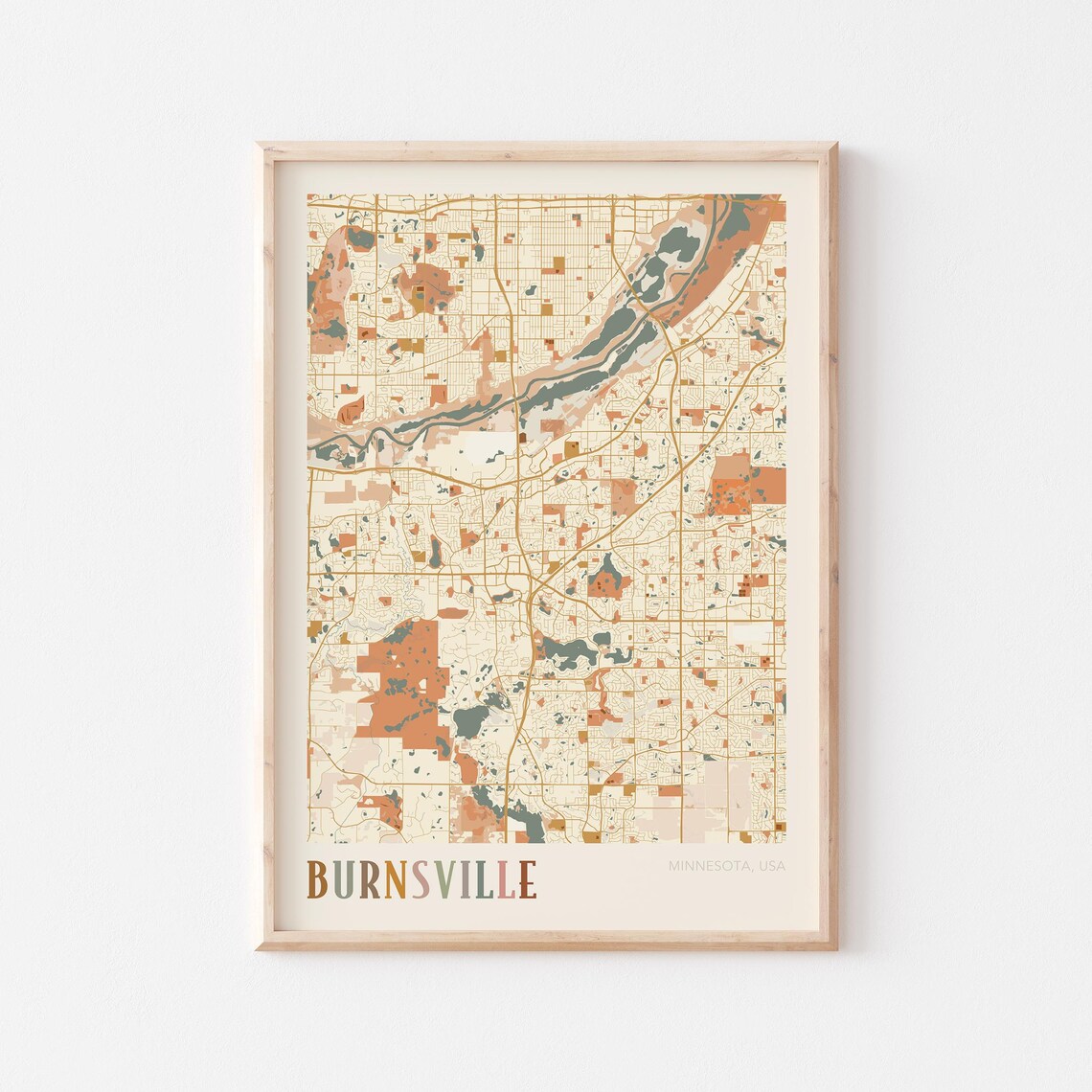 Burnsville Minnesota Scandinavian Boho City Map Wall Decor Poster