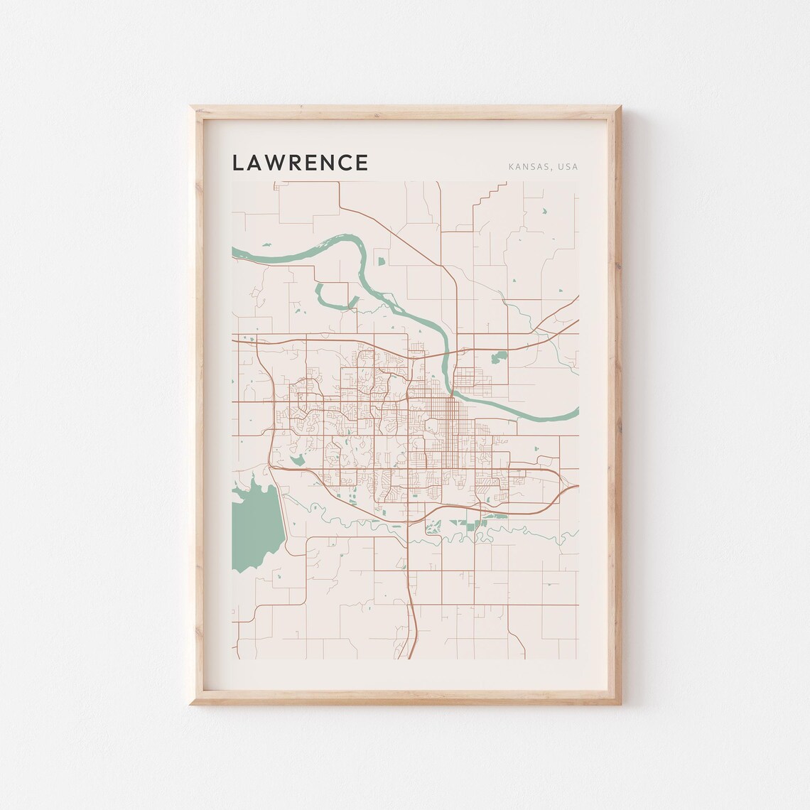 Lawrence Kansas City Map Poster Minimalist Line Art Modern Wall Decor Gift