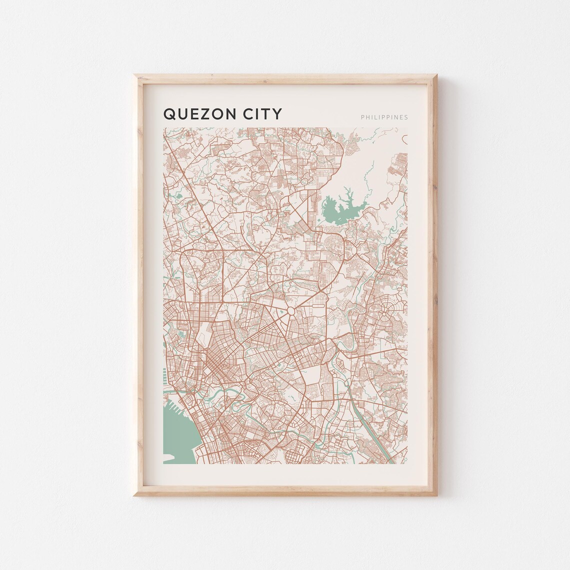 Quezon City Map Poster Print Wall Art Philippines Travel Gift Scandi