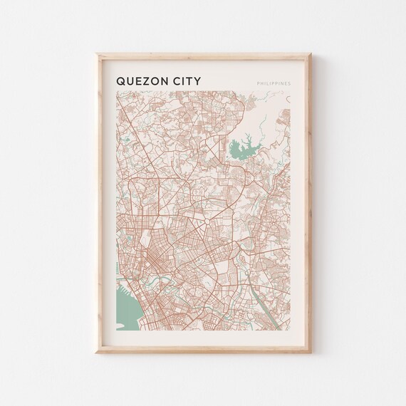 Quezon City Map Poster Print Wall Art Philippines Travel Gift Scandi