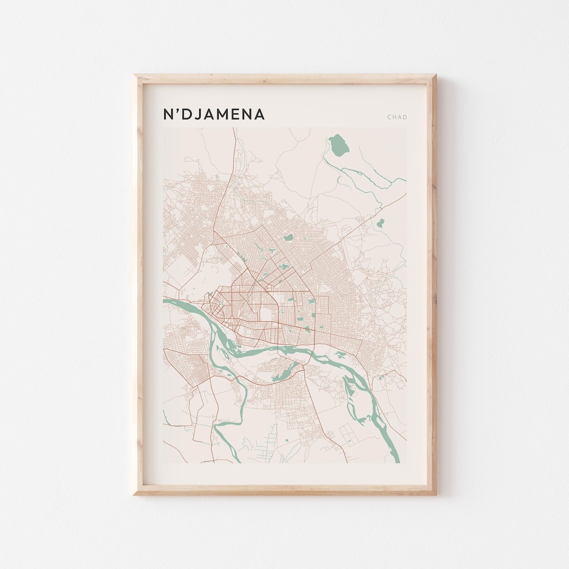 Ndjamena Chad Minimalist City Street Map Dark Header Art Poster
