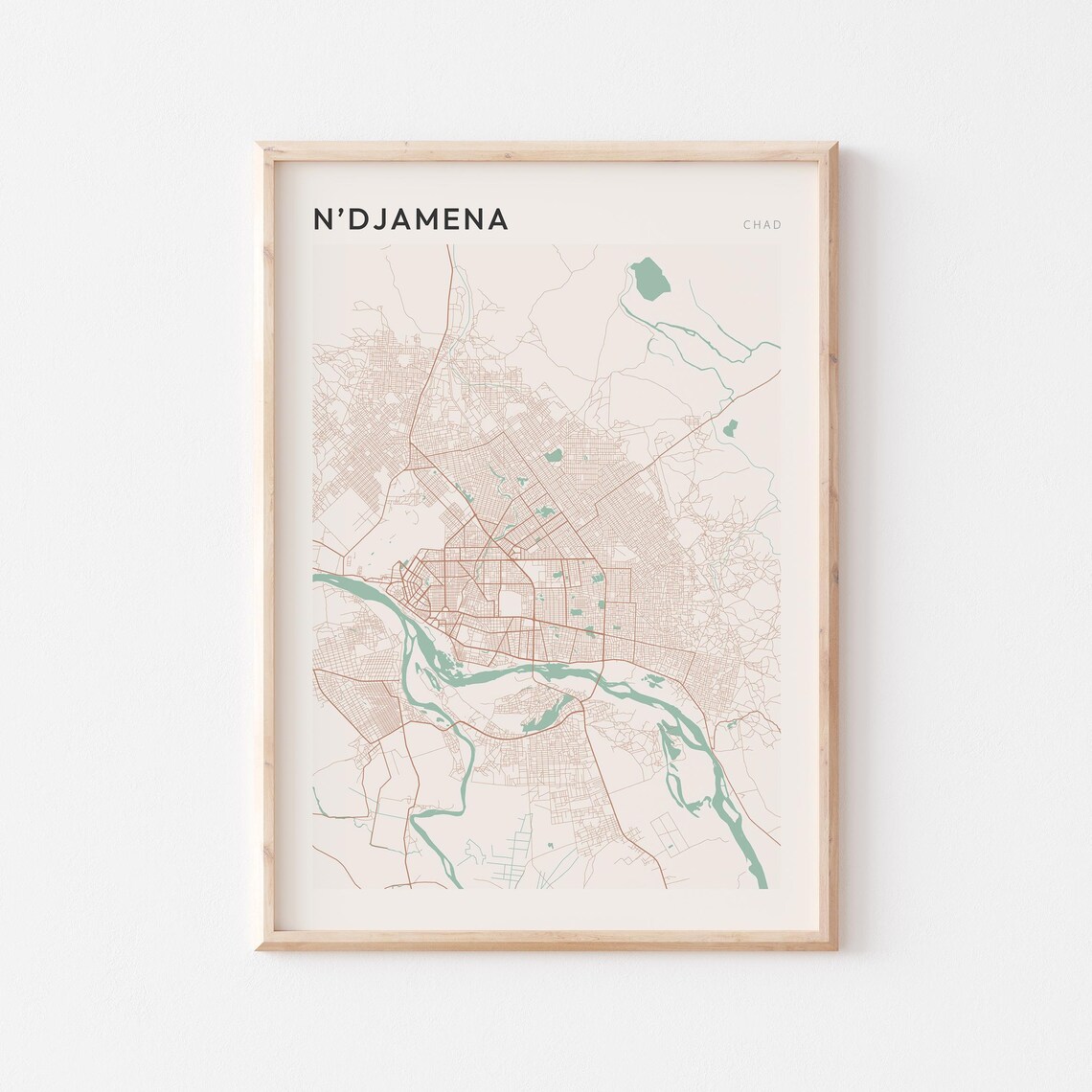 Ndjamena Map Poster Print Wall Art Chad Travel Gift Minimalist