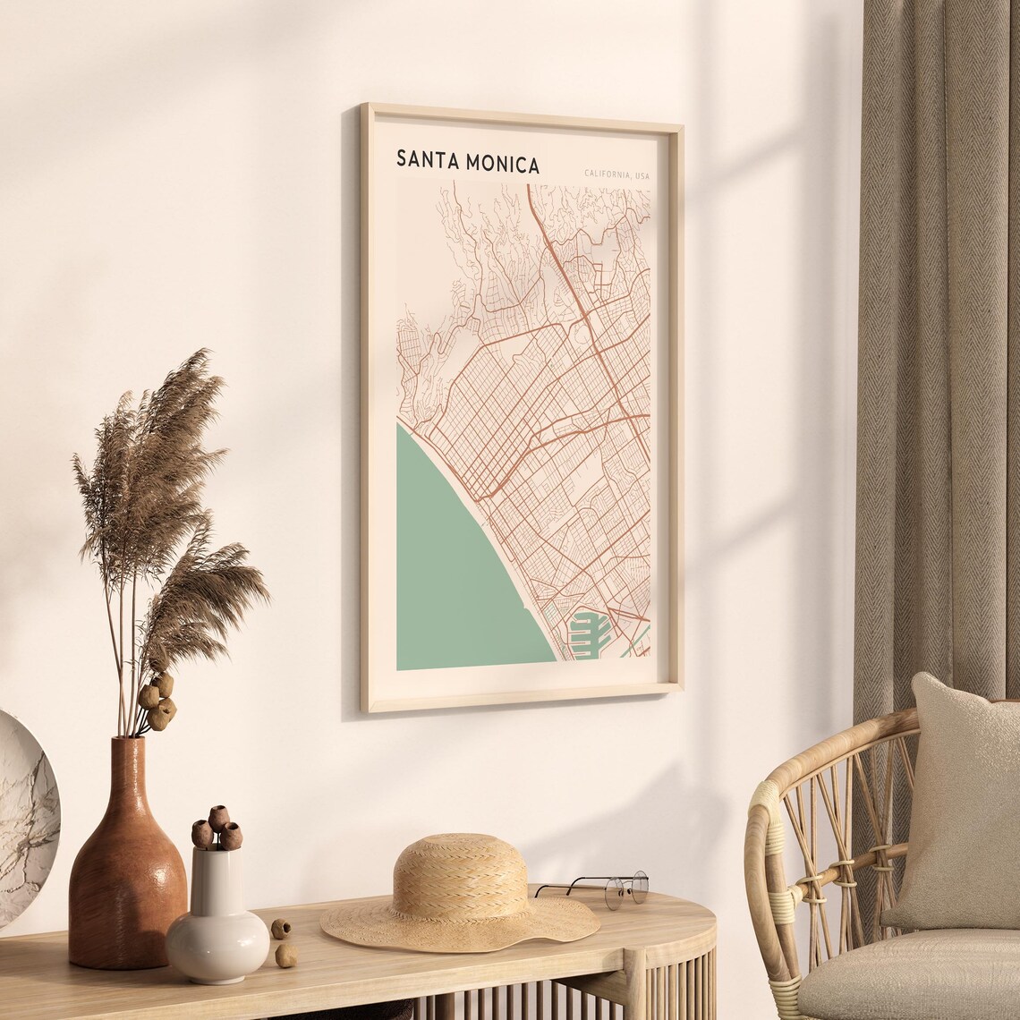 Santa Monica California Coastal Minimalist City Street Map Poster - Image 3
