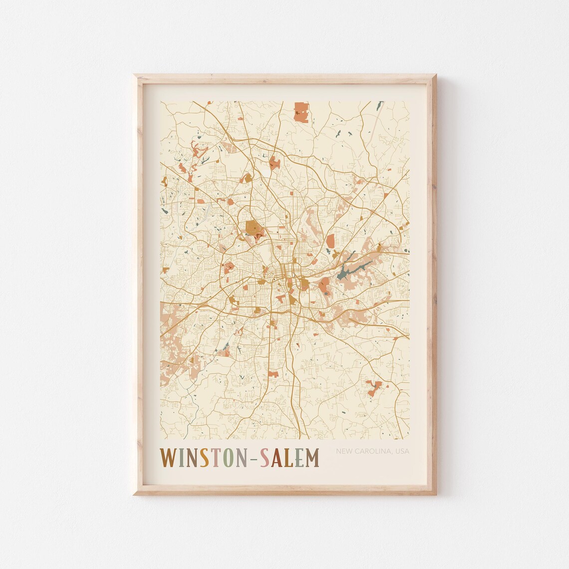 Winston-Salem North Carolina Vintage Boho City Street Map Poster